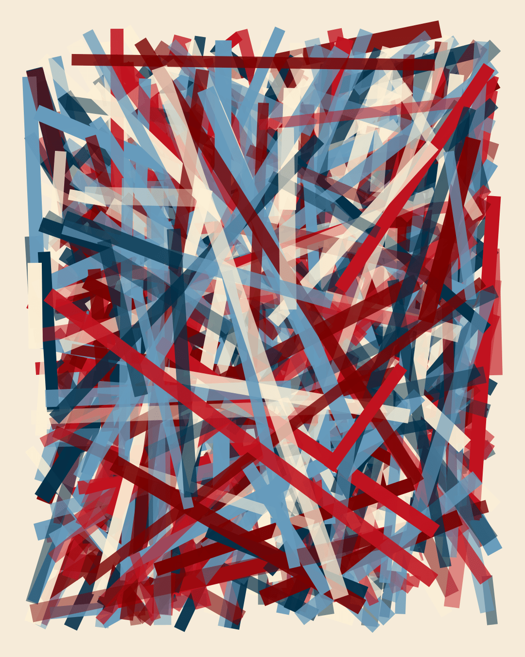 Abstract artwork of red and blue overlapping lines