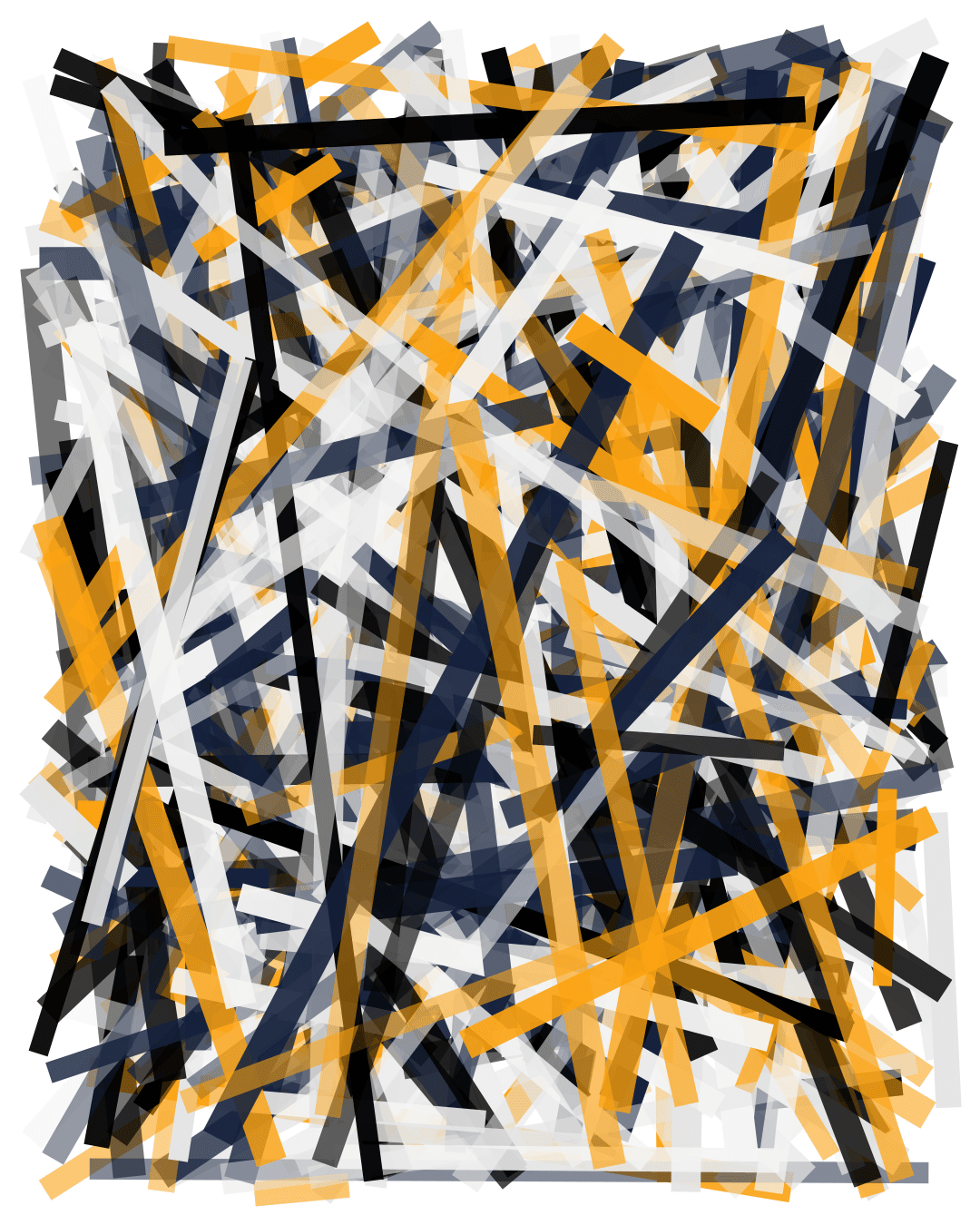 Abstract pattern of overlapping orange, white, and dark blue lines